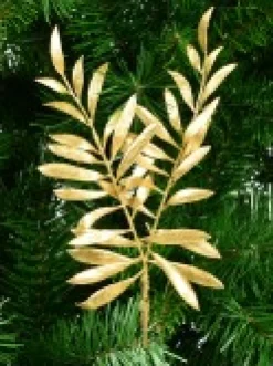 Christmas Warehouse Gold Thin Leaf Christmas Bush Two Branch Decorative Spray Pick - 26Cm><noscript><img width=