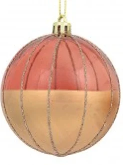 Christmas Warehouse Gold With Rose Gold Or Clear & Gold Glitter Lines Christmas Baubles - 4 X 80Mm><noscript><img width=