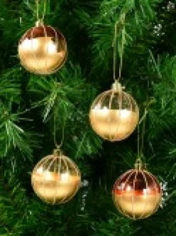 Christmas Warehouse Gold With Rose Gold Or Clear & Gold Glitter Lines Christmas Baubles - 4 X 80Mm><noscript><img width=