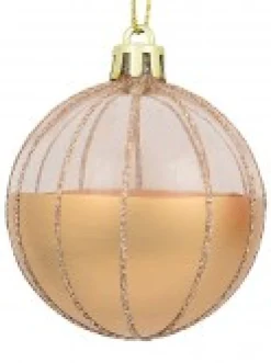 Christmas Warehouse Gold With Rose Gold Or Clear & Gold Glitter Lines Christmas Baubles - 6 X 60Mm><noscript><img width=