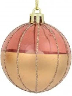 Christmas Warehouse Gold With Rose Gold Or Clear & Gold Glitter Lines Christmas Baubles - 6 X 60Mm><noscript><img width=