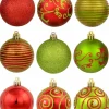 Christmas Warehouse Green & Red Christmas Baubles With 4 Glitter Designs & Shiny - 9 X 60Mm> Bauble Packs