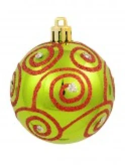 Christmas Warehouse Green & Red Christmas Baubles With 4 Glitter Designs & Shiny - 9 X 60Mm><noscript><img width=
