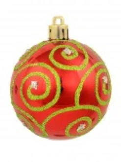 Christmas Warehouse Green & Red Christmas Baubles With 4 Glitter Designs & Shiny - 9 X 60Mm><noscript><img width=