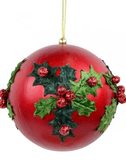 Christmas Warehouse Green Antique Holly Red Bauble Christmas Tree Hanging Decoration - 11Cm> Hanging Decorations - Individual