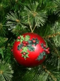 Christmas Warehouse Green Antique Holly Red Bauble Christmas Tree Hanging Decoration - 11Cm><noscript><img width=