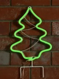 Christmas Warehouse Green Neon Flex Christmas Tree Outdoor Solar Powered Path Light - 32Cm> Path Lights