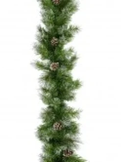 Christmas Warehouse Green Pine Needle Garland With Pine Cones & 180 Silver Glitter Tips - 2.7M><noscript><img width=