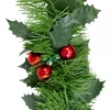 Christmas Warehouse Holly Leaf & Red Metallic Berry Clusters Pine Christmas Tinsel Garland - 5M> Tinsel