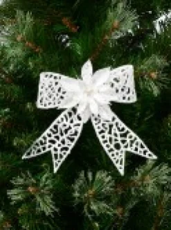 Christmas Warehouse Iridescent Mesh Look Ribbon Bow & Poinsettia Christmas Decoration - 15Cm><noscript><img width=