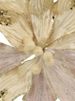 Christmas Warehouse Ivory Velour Sequin & Dew Petals Decorative Christmas Flower Pick - 25Cm> Christmas Picks