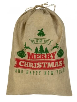 Christmas Warehouse Jute We Wish You A Merry Christmas & Happy New Year Gift Santa Sack - 55Cm> Santa Sacks