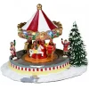 Christmas Warehouse Kids Enjoying A Winter Fun Park Merry-Go-Round Christmas Village Scene - 23Cm> Christmas Village Scenes