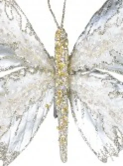 Christmas Warehouse Large Platinum Butterfly With Sheer Wings Decorative Christmas Pick - 32Cm><noscript><img width=