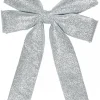 Christmas Warehouse Large Silver Glittered Christmas Bow Display Decoration - 46Cm> Christmas Bows