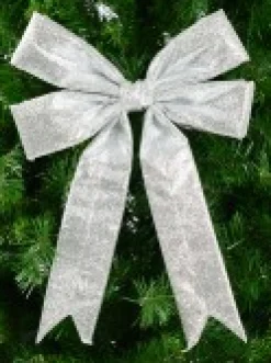Christmas Warehouse Large Silver Glittered Christmas Bow Display Decoration - 46Cm><noscript><img width=