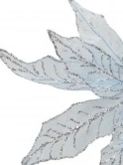 Christmas Warehouse Light Baby Blue Glittered Mesh Leaf Poinsettia Christmas Flower Pick - 28Cm> Christmas Picks