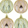 Christmas Warehouse Light Pink & Green Geometric Shiny & Glittered Christmas Baubles - 6 X 60Mm> Bauble Packs