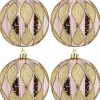 Christmas Warehouse Light Pink Christmas Baubles With Gold Geometric Textured Pattern - 6 X 60M> Bauble Packs