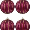 Christmas Warehouse Matte & Shiny Burgundy Baubles With Antique Finish & Glitter Lines - 4 X 10Cm> Bauble Packs