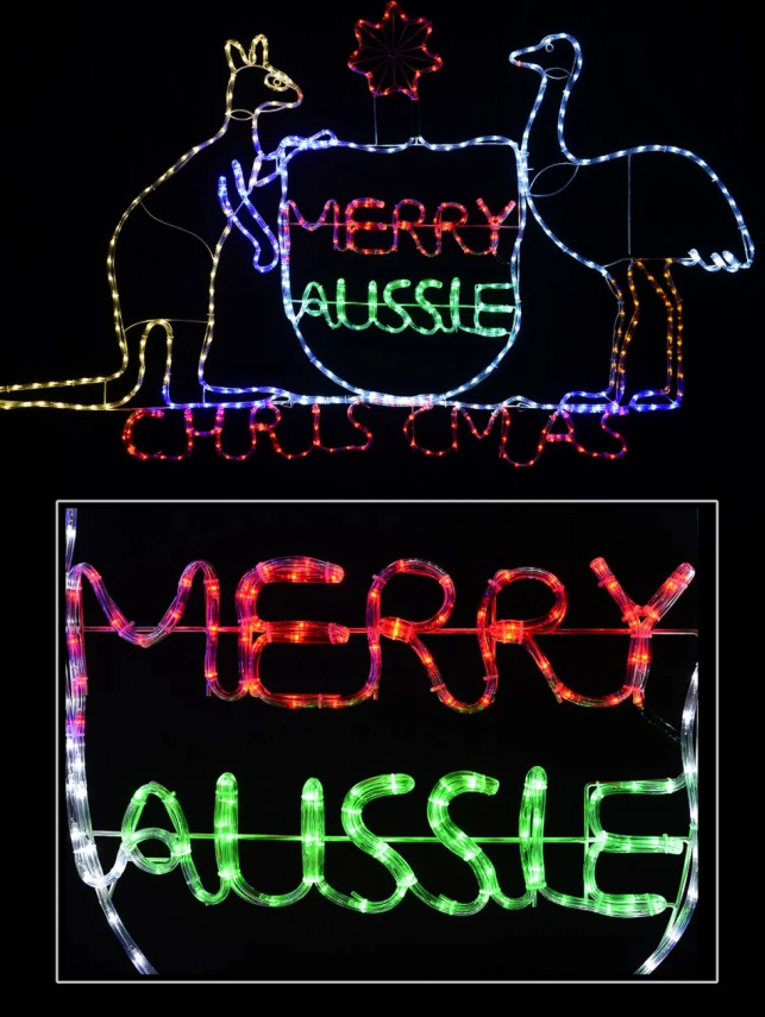 Christmas Warehouse Merry Aussie Christmas Coat Of Arms Led Rope Light Silhouette - 1.93M> Christmas Light Displays