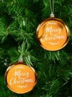 Christmas Warehouse Merry Christmas Font On Gold Disc Christmas Hanging Decorations - 2 X 11Cm><noscript><img width=