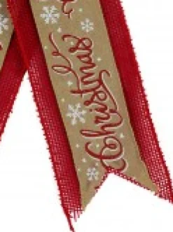 Christmas Warehouse Merry Christmas On Natural & Red Hessian Christmas Bow Decoration - 35Cm><noscript><img width=