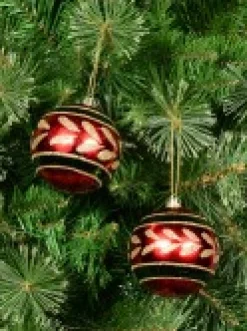 Christmas Warehouse Metallic Red Christmas Baubles With Gold Glitter & Green Patterns - 4 X 80Mm><noscript><img width=