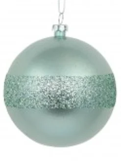 Christmas Warehouse Mint Pearl Green Christmas Baubles With Laser Glitter Band - 4 X 80Mm> Bauble Packs