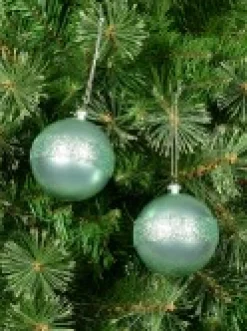 Christmas Warehouse Mint Pearl Green Christmas Baubles With Laser Glitter Band - 4 X 80Mm><noscript><img width=