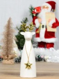 Christmas Warehouse Modern Chic Look Gloss Reindeer Ceramic Christmas Ornament - 16Cm><noscript><img width=