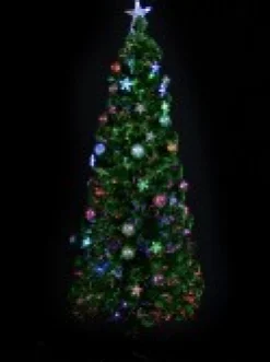 Christmas Warehouse Multi Colour Fibre Optic Christmas Tree With Baubles, Led Stars & 90 Tips - 90Cm> Fibre Optic Christmas Trees