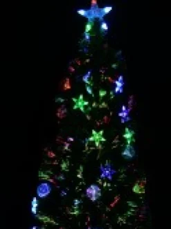 Christmas Warehouse Multi Colour Fibre Optic Christmas Tree With Baubles, Led Stars & 90 Tips - 90Cm><noscript><img width=