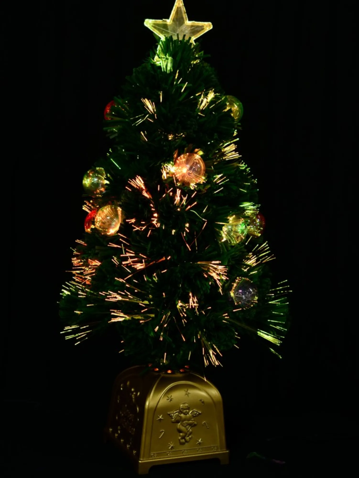 Christmas Warehouse Multi Colour Fibre Optic Christmas Tree With 12 Baubles & 60 Tips - 60Cm> Fibre Optic Christmas Trees