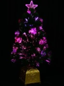 Christmas Warehouse Multi Colour Fibre Optic Christmas Tree With 12 Baubles & 60 Tips - 60Cm> Fibre Optic Christmas Trees