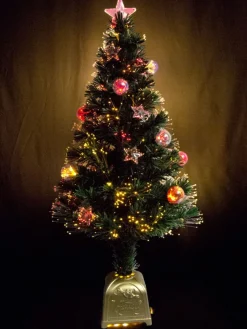 Christmas Warehouse Multi Colour Fibre Optic Christmas Tree With Baubles, Stars & 100 Tips - 90Cm> Fibre Optic Christmas Trees