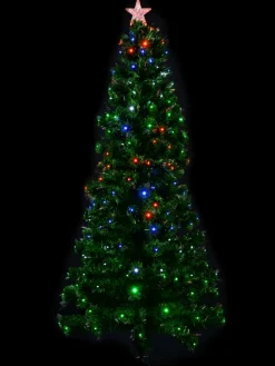 Christmas Warehouse Multi Colour Led & Fibre Optic Christmas Tree With 200 Tips & Bulbs - 1.8M> Fibre Optic Christmas Trees