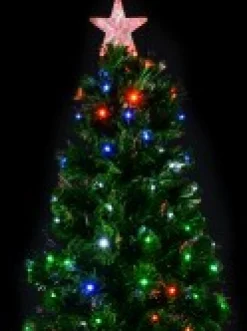 Christmas Warehouse Multi Colour Led & Fibre Optic Christmas Tree With 200 Tips & Bulbs - 1.8M><noscript><img width=