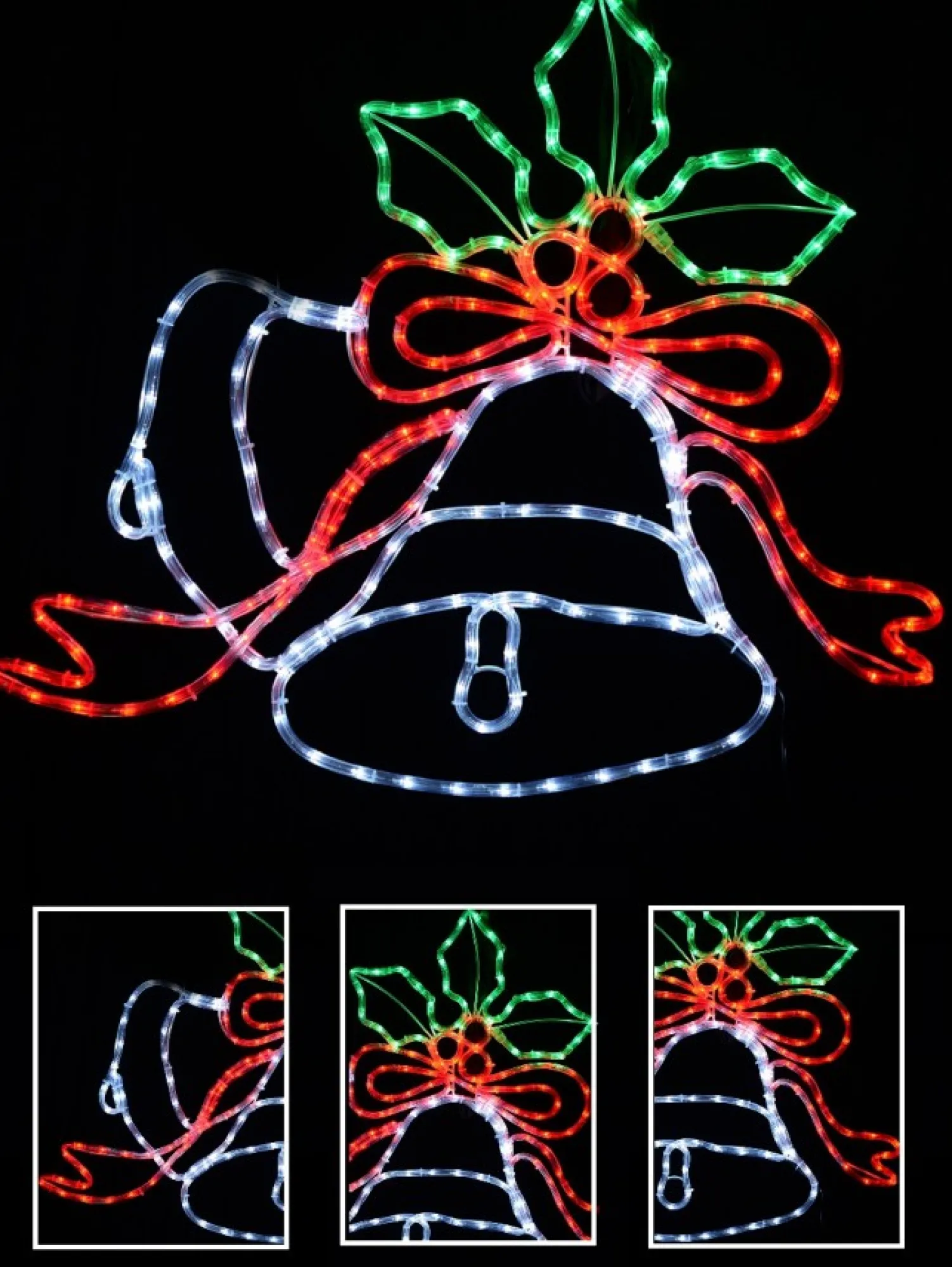 Christmas Warehouse Multi Colour Led Christmas Bells & Mistletoe Rope Light Silhouette - 83Cm> Christmas Light Displays