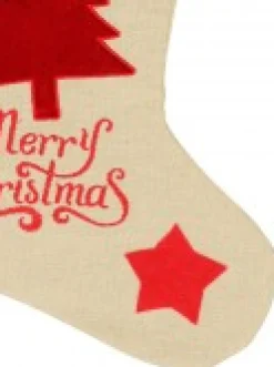 Christmas Warehouse Natural Burlap With Merry Christmas & Tree Design Christmas Stocking - 42Cm><noscript><img width=