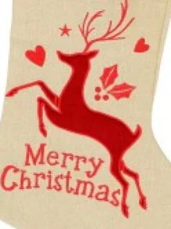 Christmas Warehouse Natural Burlap With Merry Christmas & Deer Design Christmas Stocking - 42Cm><noscript><img width=