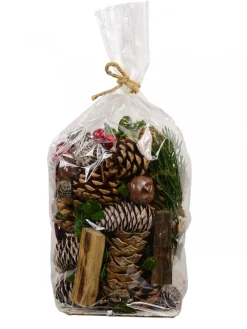 Christmas Warehouse Natural Pine Cones, Wood Chunks, Stars, Bells & Berries Decoration Mix - 400G> Natural Christmas Decorations