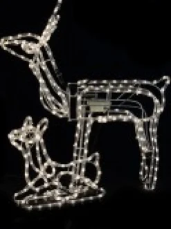 Christmas Warehouse Neutral White Led Rope Light 3D Animated Reindeer Family Display - 3 Set> Christmas Light Displays - 3D