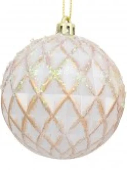Christmas Warehouse Pearlised Rose Gold & White Textured Baubles With Glitter & Sequins - 4 X 80Mm> Bauble Packs