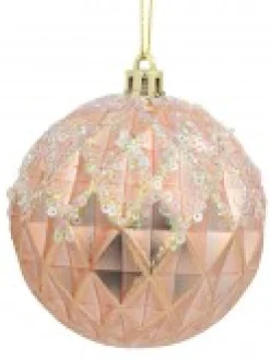 Christmas Warehouse Pearlised Rose Gold & White Textured Baubles With Glitter & Sequins - 4 X 80Mm><noscript><img width=