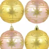 Christmas Warehouse Pink & Gold Christmas Baubles With Gold Glitter Stars & Swirls - 4 X 80Mm> Bauble Packs