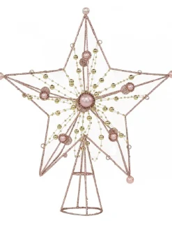 Christmas Warehouse Pink Glittered 3D Star With String Beads & Pearls Tree Topper Decoration - 33Cm> Tree Top Decorations
