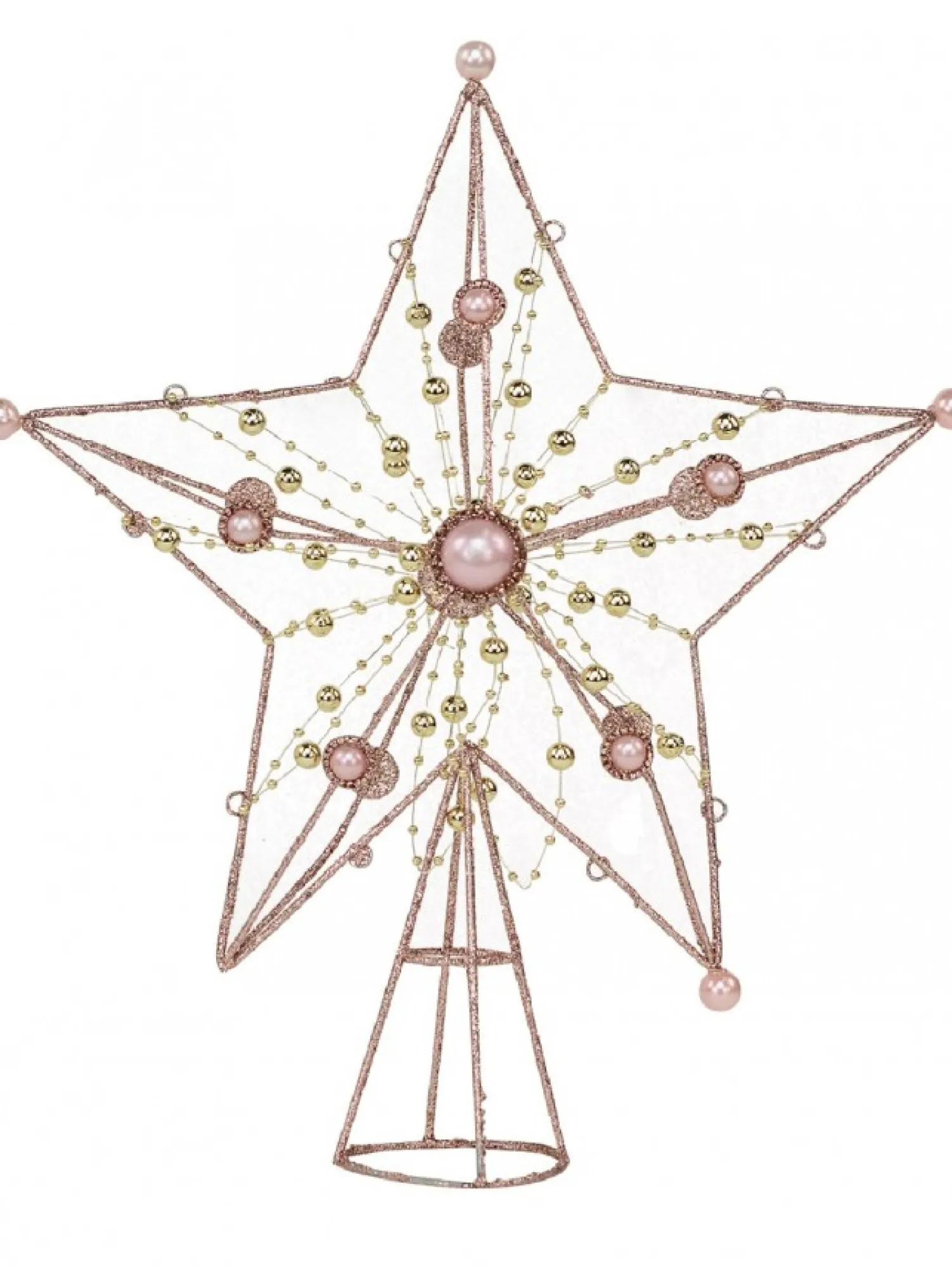Christmas Warehouse Pink Glittered 3D Star With String Beads & Pearls Tree Topper Decoration - 33Cm> Tree Top Decorations