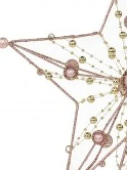 Christmas Warehouse Pink Glittered 3D Star With String Beads & Pearls Tree Topper Decoration - 33Cm> Tree Top Decorations