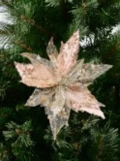 Christmas Warehouse Pink Glittered Mesh & Fabric Leaf Poinsettia Christmas Flower Pick - 23Cm><noscript><img width=
